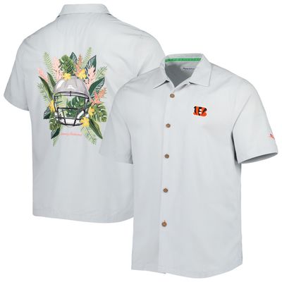 Men's Tommy Bahama Gray Cincinnati Bengals Coconut Point Frondly Fan Camp IslandZone Button-Up Shirt