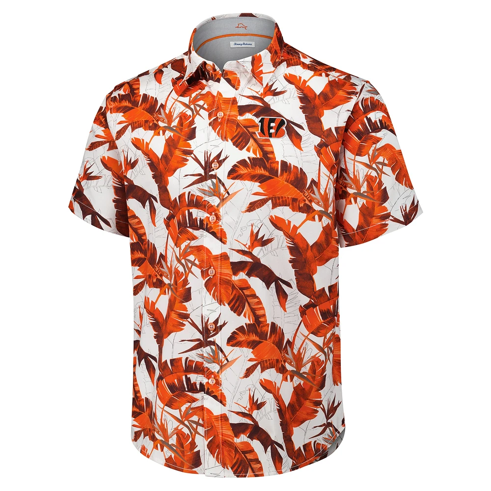 Men's Tommy Bahama Orange Cincinnati Bengals Sunnyvale Blooms Camp Button-Up Shirt