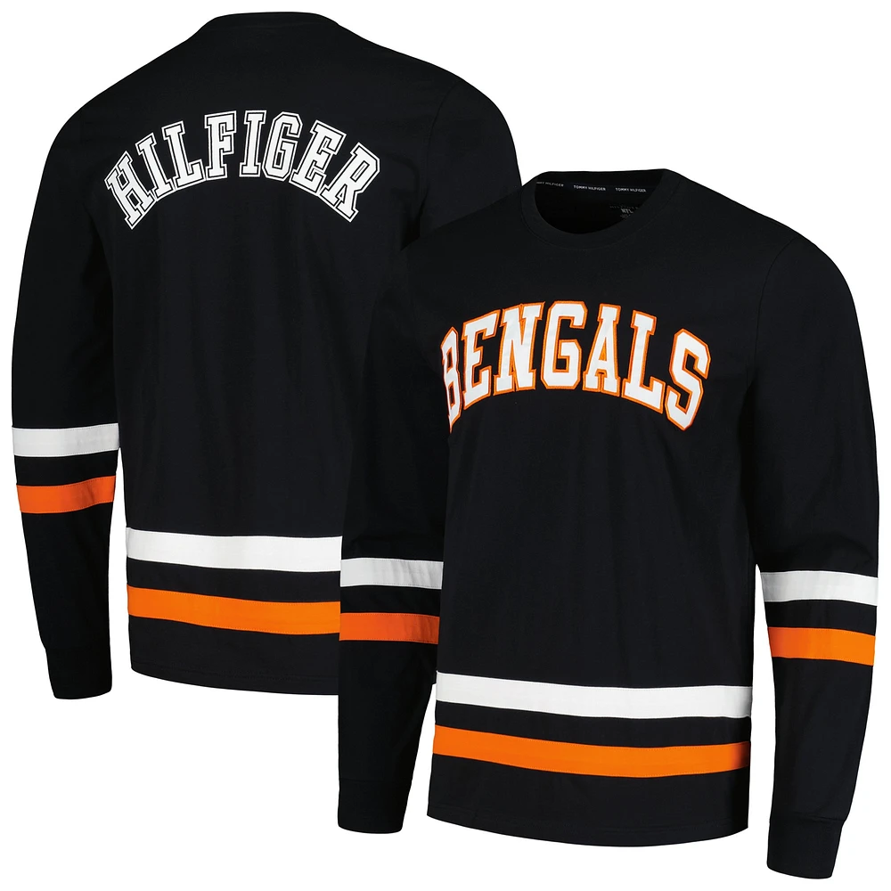 T-shirt à manches longues Tommy Hilfiger noir/orange Cincinnati Bengals Nolan pour hommes