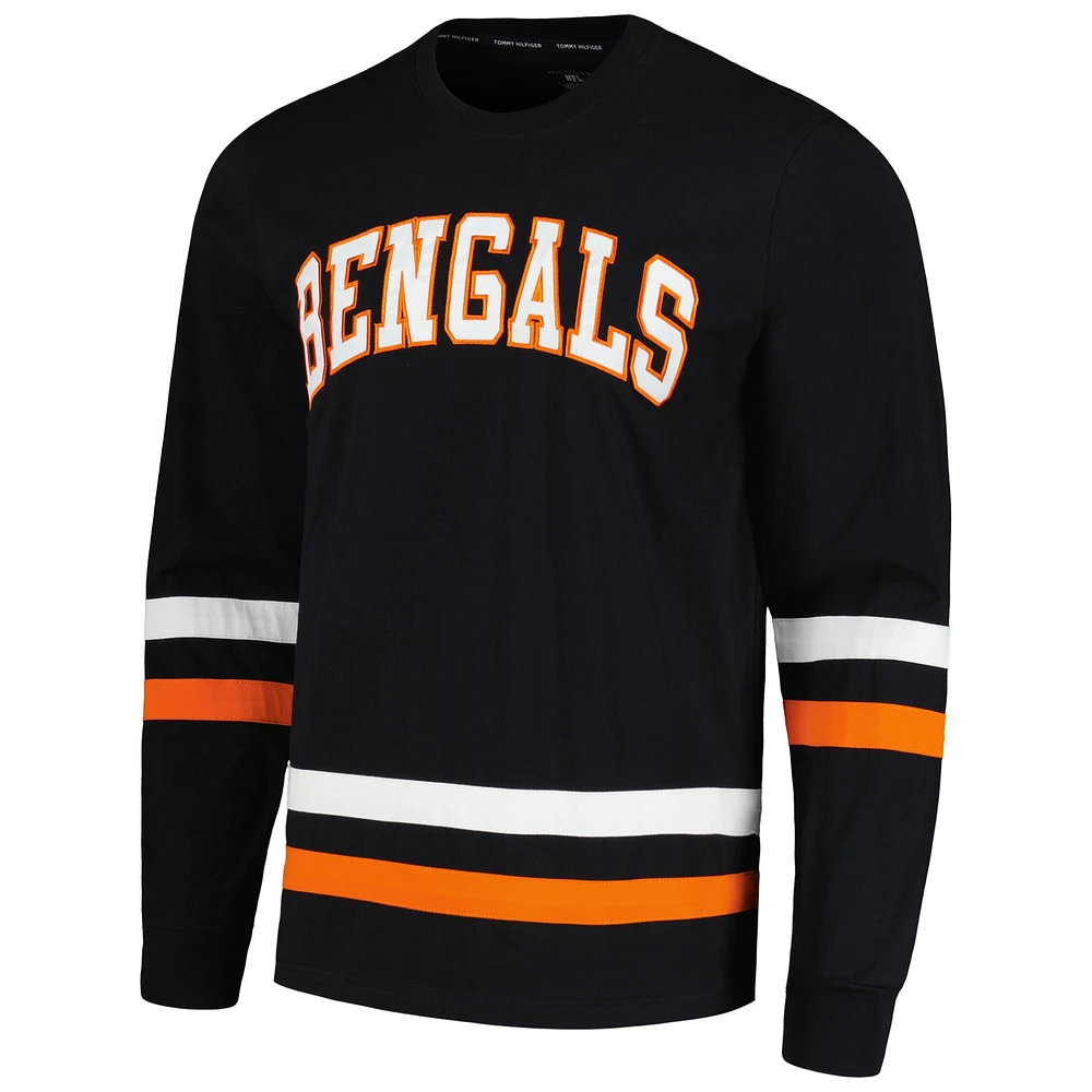 T-shirt à manches longues Tommy Hilfiger noir/orange Cincinnati Bengals Nolan pour hommes