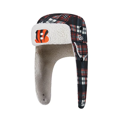 New Era Black Cincinnati Bengals Sideline Plaid Sherpa Trapper Hat