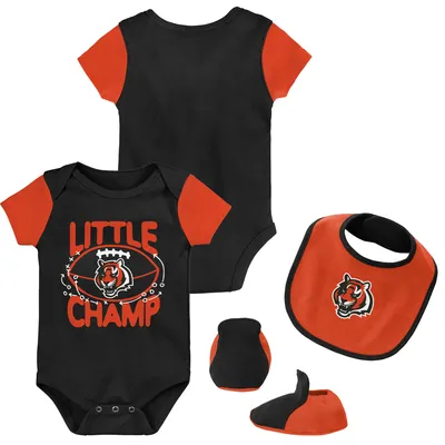 Cincinnati Bengals Newborn & Infant Little Champ Three-Piece Bodysuit, Bib Booties Set - Black/Orange