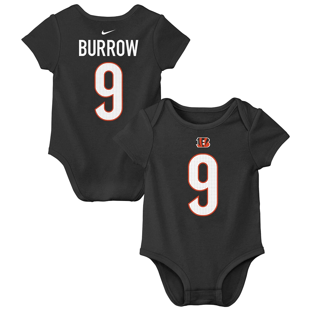 Body Nike Joe Burrow noir avec nom et numéro de joueur des Bengals Cincinnati pour nouveau-né bébé