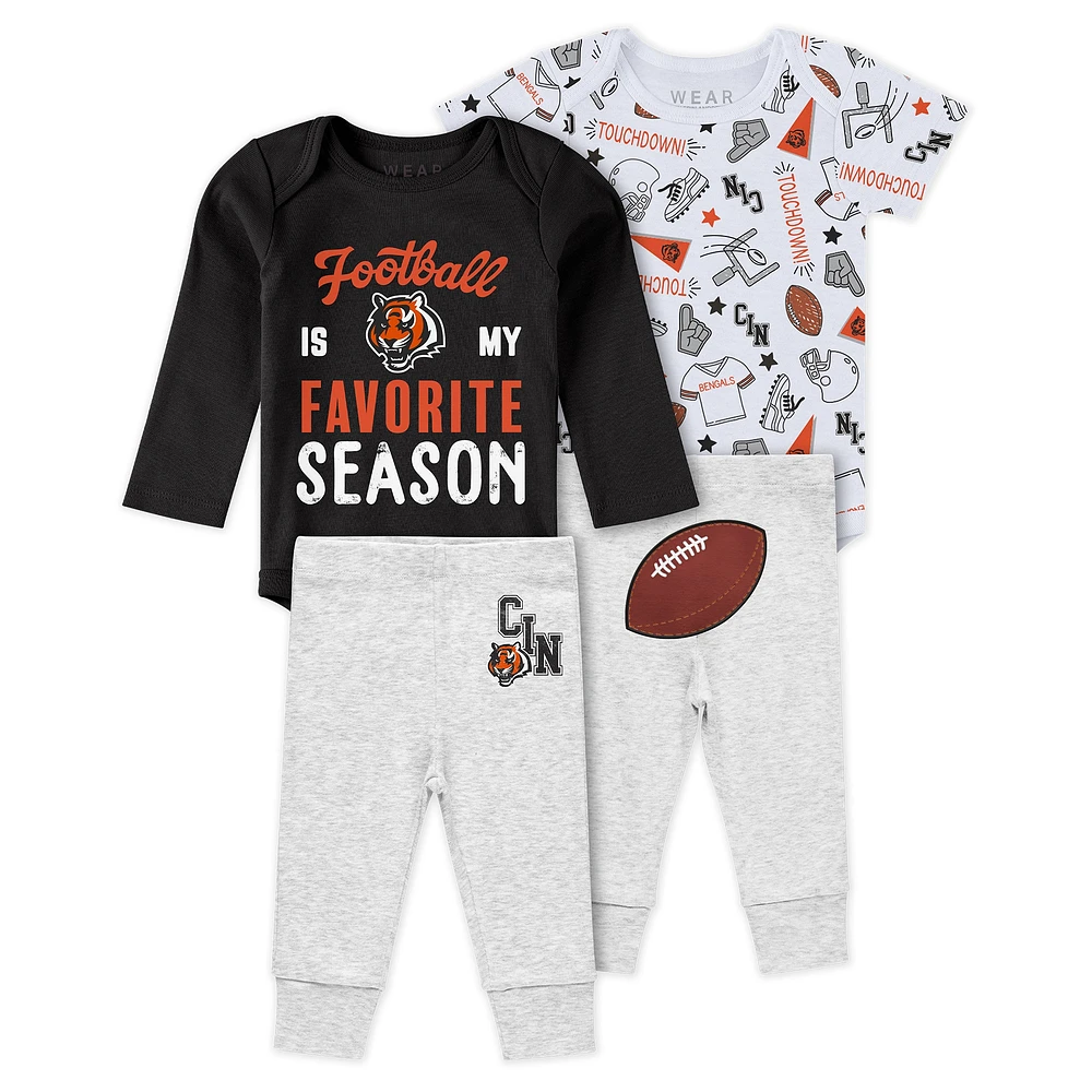 Vêtements pour nouveau-nés et nourrissons par Erin Andrews Ensemble trois pièces Cincinnati Bengals Turn Me Around avec body pantalon