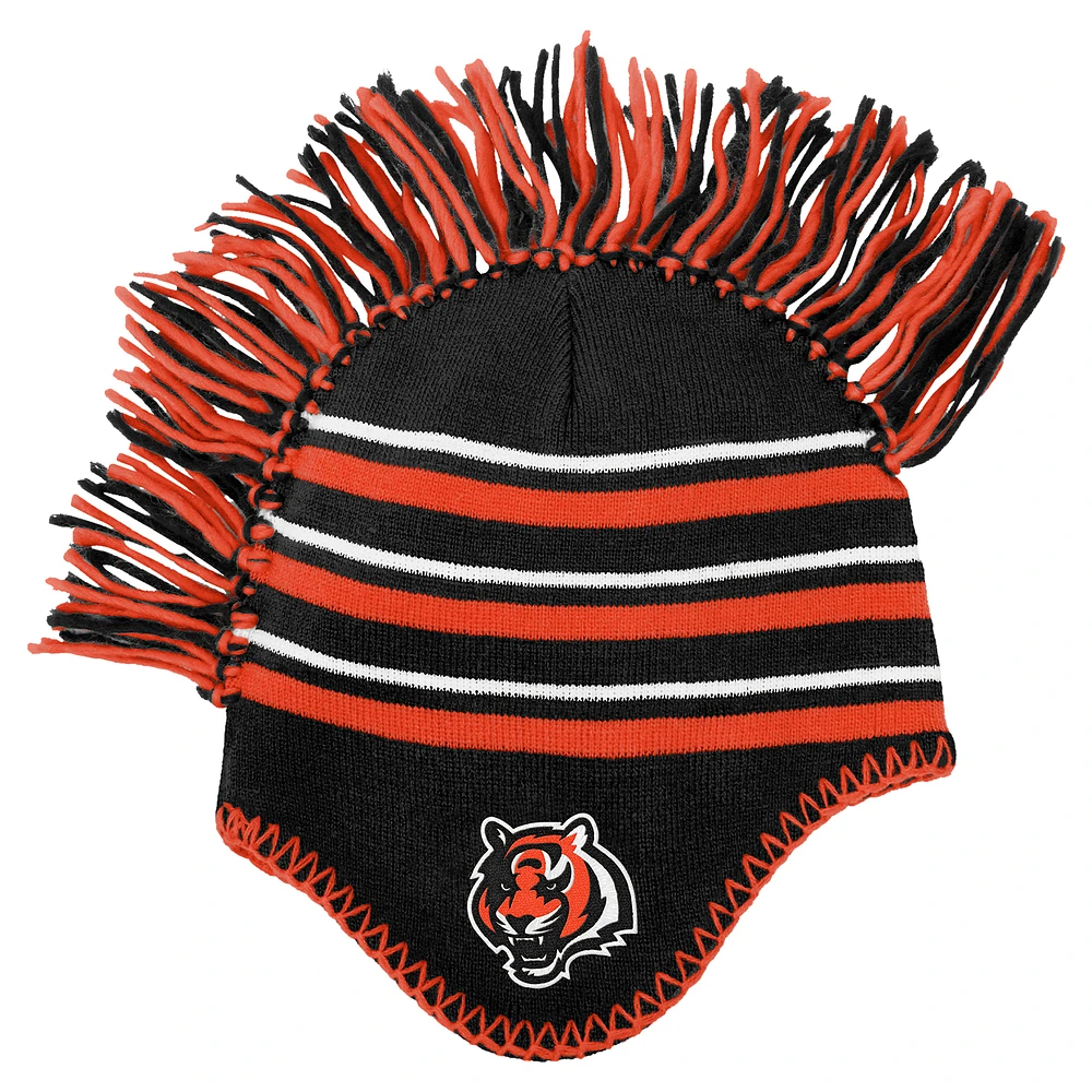 Bonnet en tricot à rayures Mohawk des Bengals de Cincinnati noirs pour enfants d'âge préscolaire