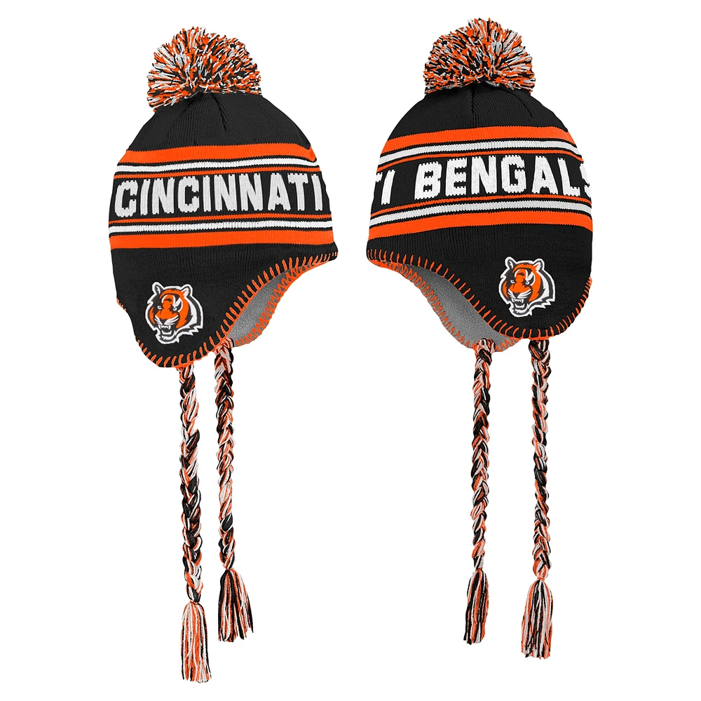 Bonnet en tricot jacquard à pompon noir Cincinnati Bengals pour enfant d'âge préscolaire