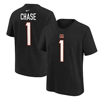 T-shirt Nike Ja'Marr Chase pour enfants d'âge préscolaire, noir, nom et numéro du joueur des Bengals de Cincinnati