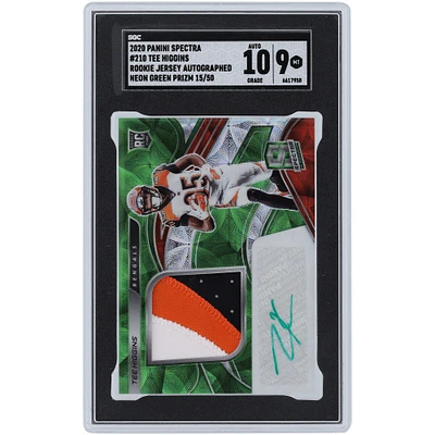 Tee Higgins Cincinnati Bengals Maillot autographié Panini Spectra Neon Green Prizm 2020 Tri-Color Relic #210 #15/50 SGC Carte recrue authentifiée 9/10