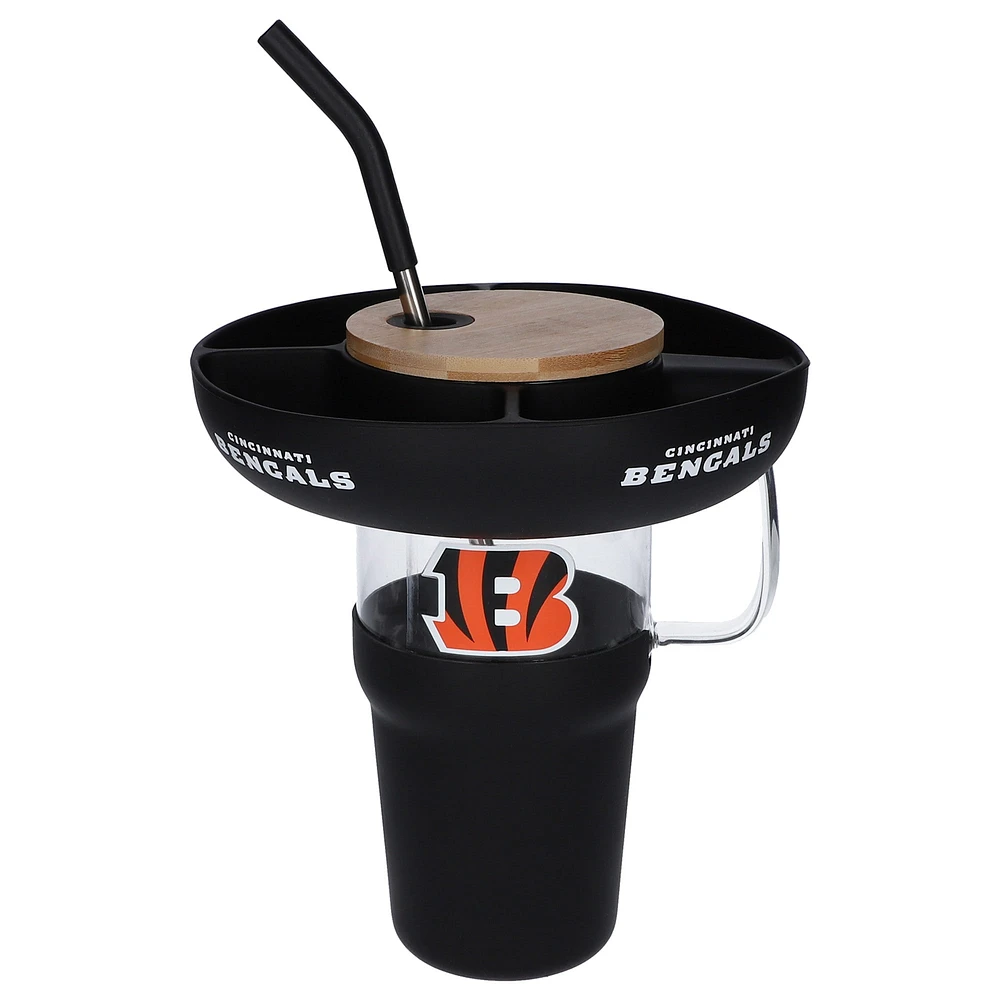 Gobelet en verre de 40 oz avec plateau à collation en silicone de The Memory Company Cincinnati Bengals