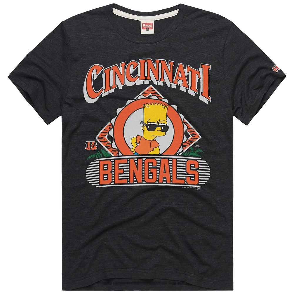 Unisex Homage Bart Simpson Charcoal Cincinnati Bengals x The Simpsons Tri-Blend T-Shirt