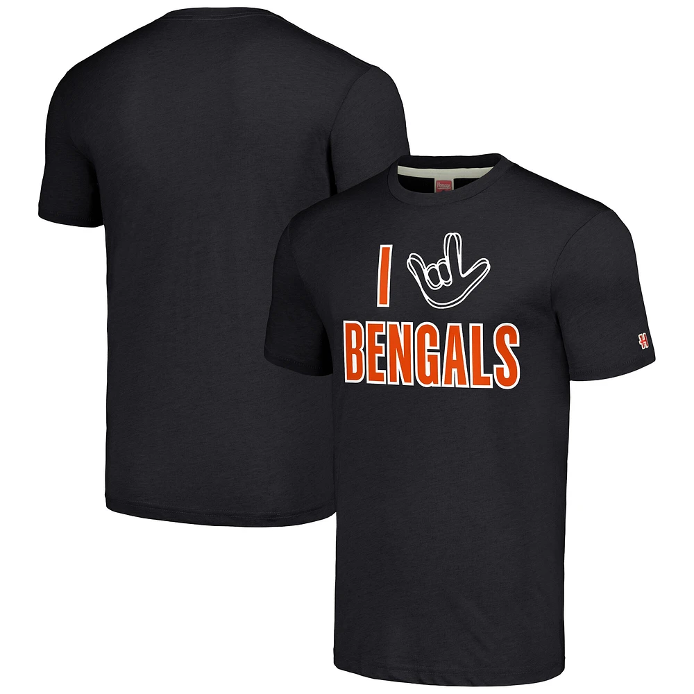 Hommage unisexe Charcoal Cincinnati Bengals La collection NFL ASL par Love Sign T-shirt triple mélange