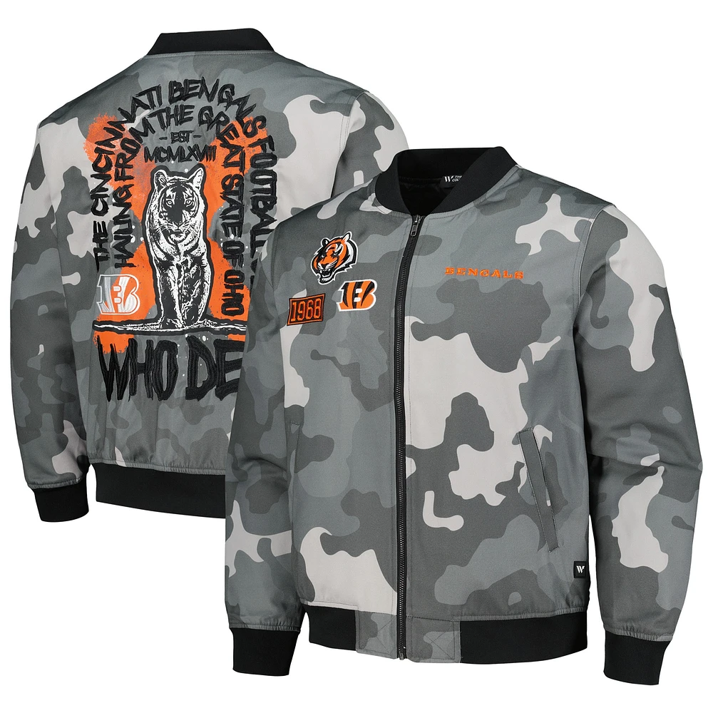 Blouson aviateur camouflage unisexe The Wild Collective gris Cincinnati Bengals