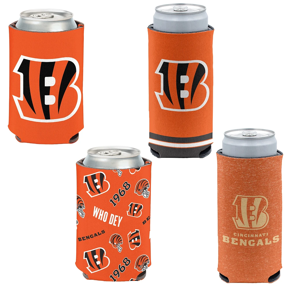 WinCraft Bengals de Cincinnati, paquet de 4, 12 oz. Ensemble refroidisseur de canettes et de canettes minces