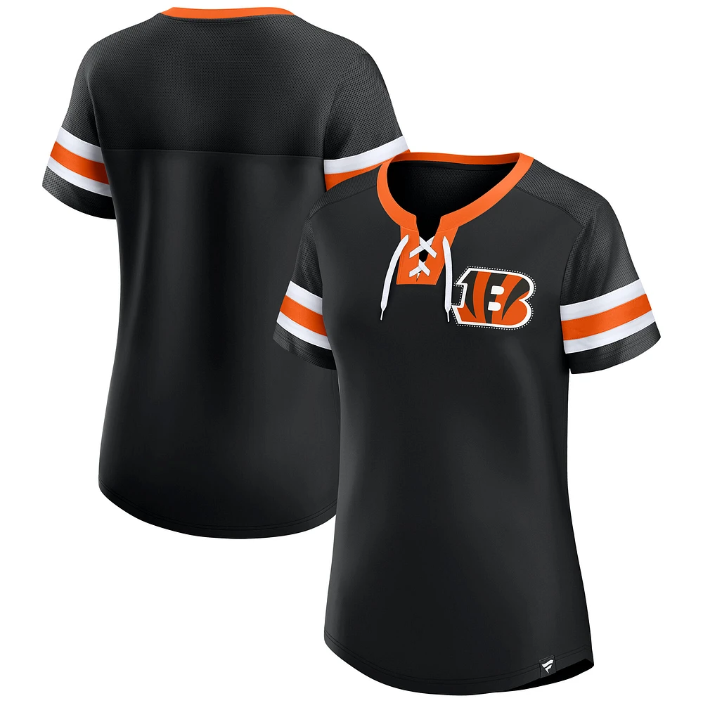 T-shirt à lacets et paillettes noir Cincinnati Bengals Fanatics pour femme