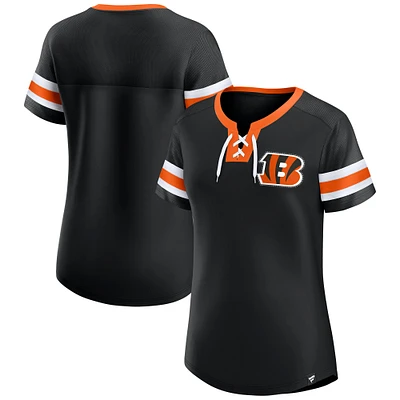 T-shirt à lacets et paillettes noir Cincinnati Bengals Fanatics pour femme