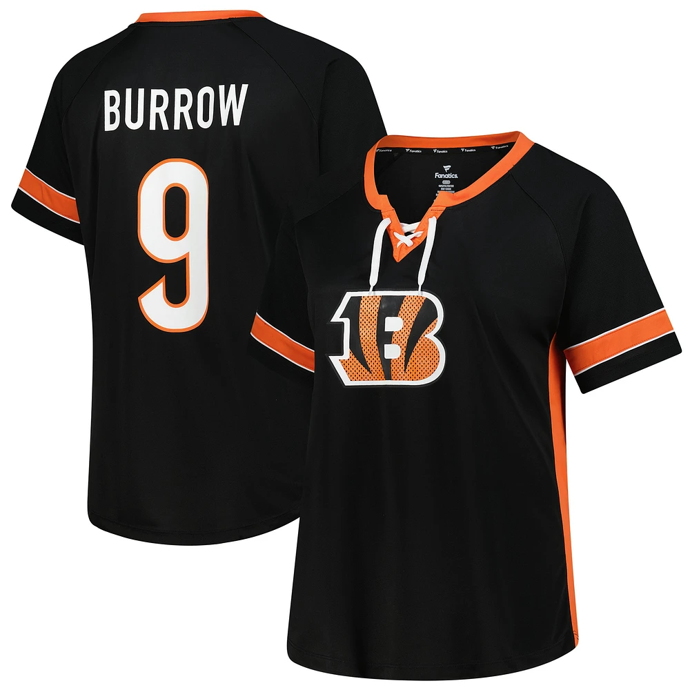 Women's Fanatics Joe Burrow Black Cincinnati Bengals Plus Name & Number Lace-Up T-Shirt
