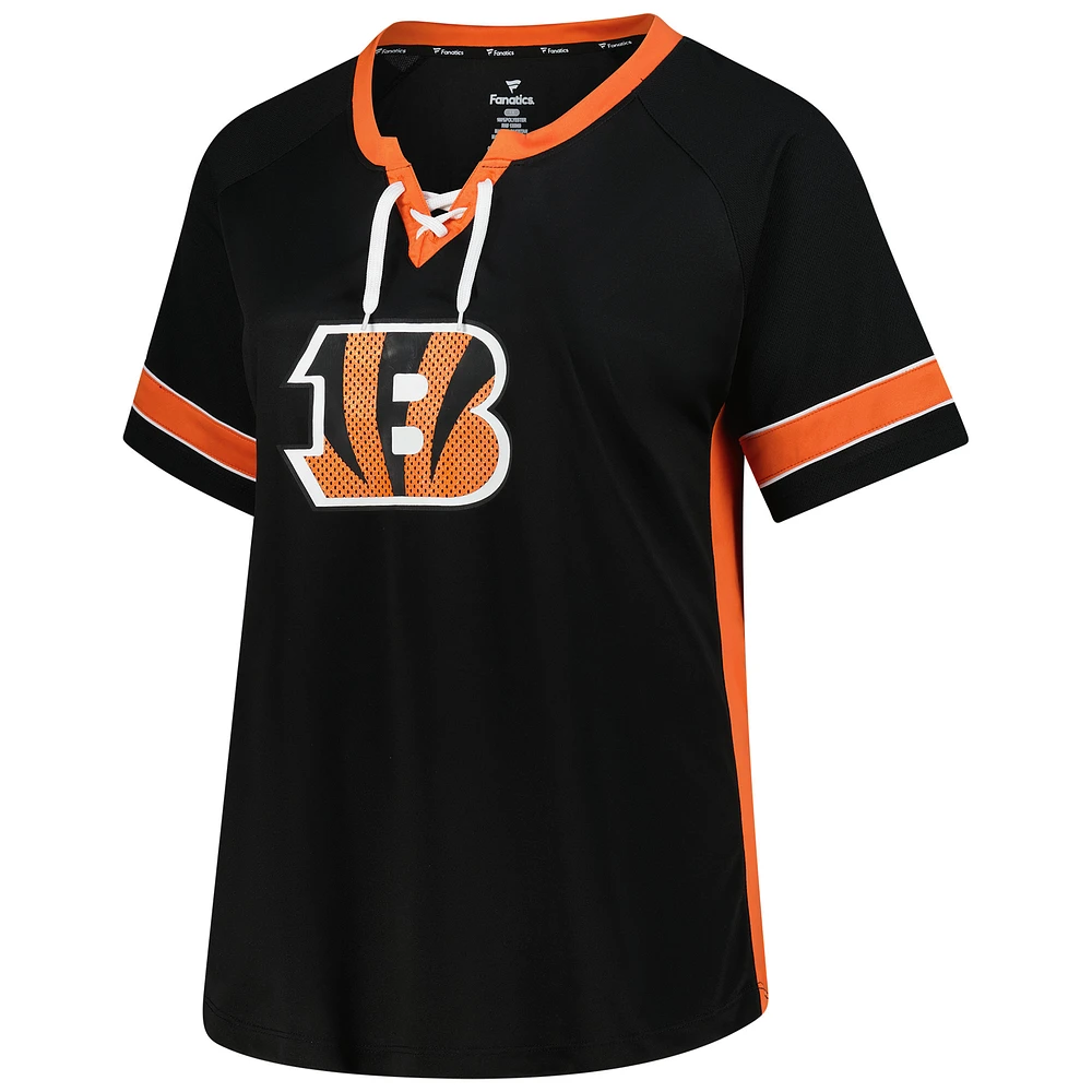 Women's Fanatics Joe Burrow Black Cincinnati Bengals Plus Name & Number Lace-Up T-Shirt
