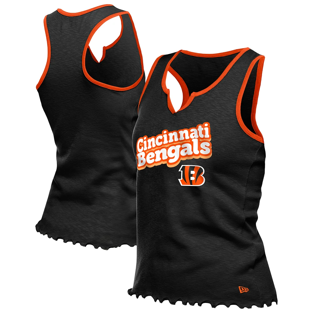 Débardeur tri-mélange noir à ourlet ondulé et col cranté pour femme New Era Cincinnati Bengals