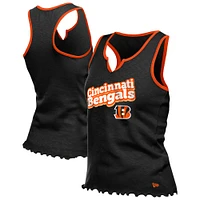 Débardeur tri-mélange noir à ourlet ondulé et col cranté pour femme New Era Cincinnati Bengals