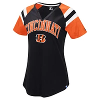 T-shirt raglan noir à col en V pour femme des Bengals de Cincinnati