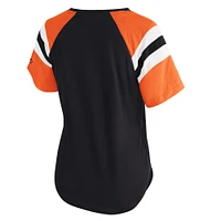 T-shirt raglan noir à col en V pour femme des Bengals de Cincinnati
