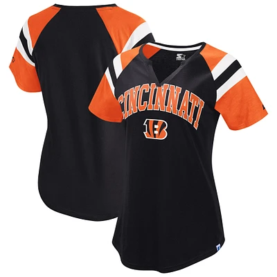 T-shirt raglan noir à col en V pour femme des Bengals de Cincinnati