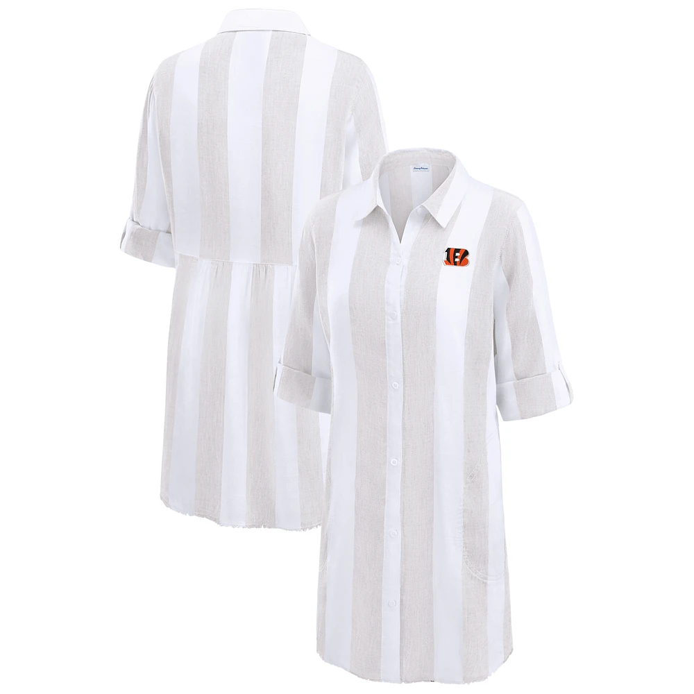 Women's Tommy Bahama  Khaki/White Cincinnati Bengals Rugby Beach Stripe Button-Up Tunic