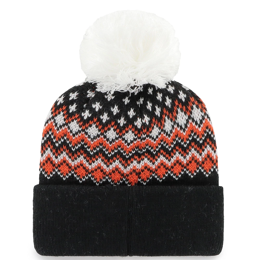 Bonnet tricoté à revers Elsa avec pompon pour femme, modèle 47, noir, des Bengals de Cincinnati