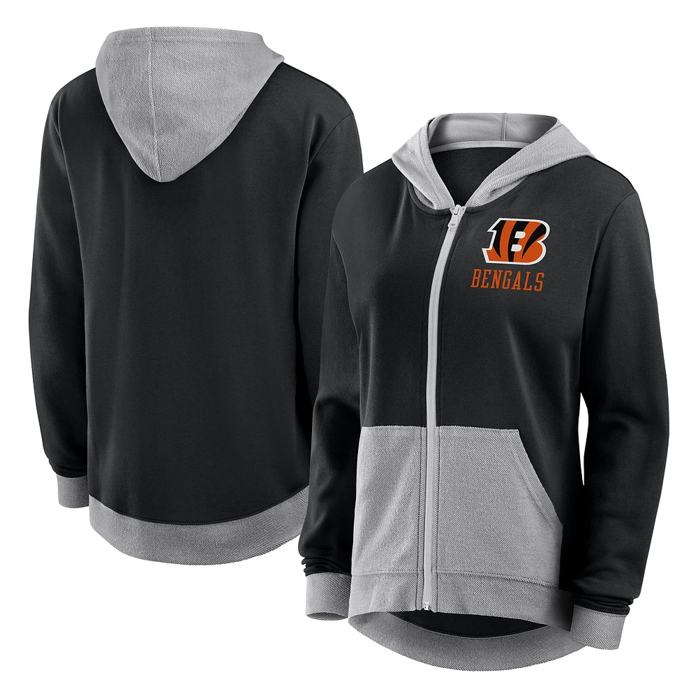 Women's  Black Cincinnati Bengals Hit It French Terry Full-Zip Hoodie