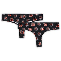 Women's Concepts Sport Black Cincinnati Bengals Record Allover Print Knit Thong