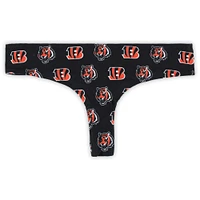 Women's Concepts Sport Black Cincinnati Bengals Record Allover Print Knit Thong