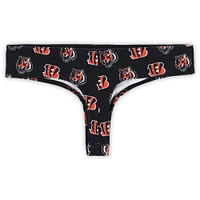 Women's Concepts Sport Black Cincinnati Bengals Record Allover Print Knit Thong