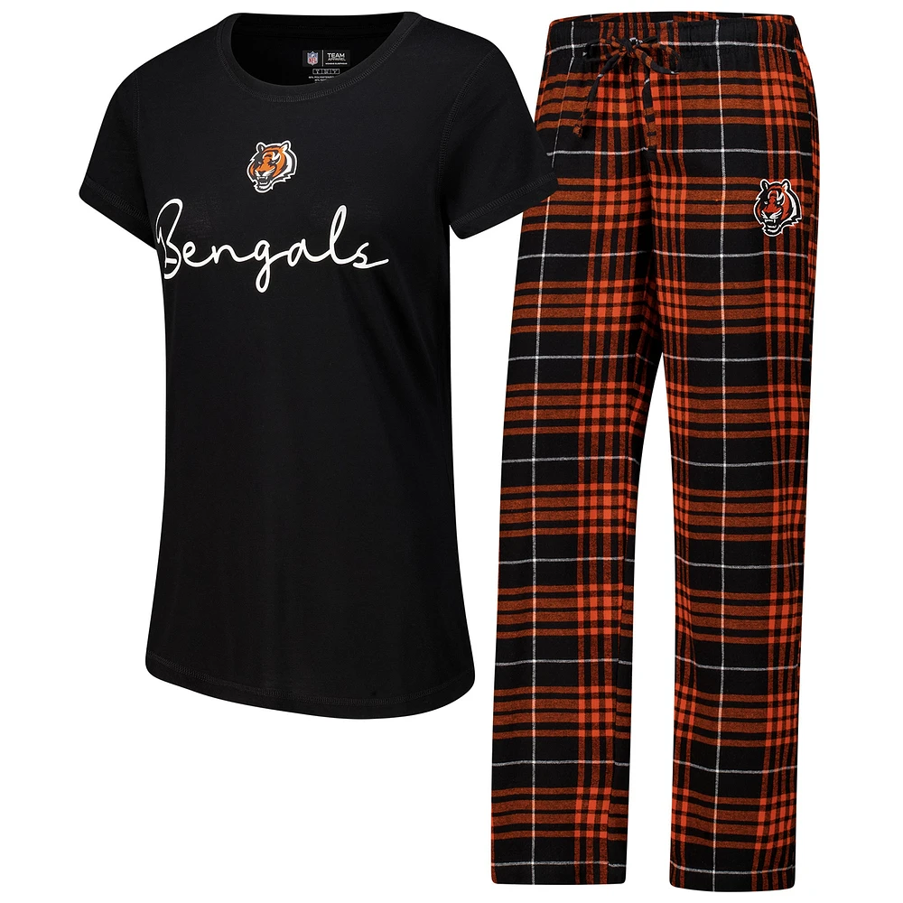 Ensemble de nuit pour femme Concepts Sport Cincinnati Bengals Vector T-shirt et pantalon en flanelle