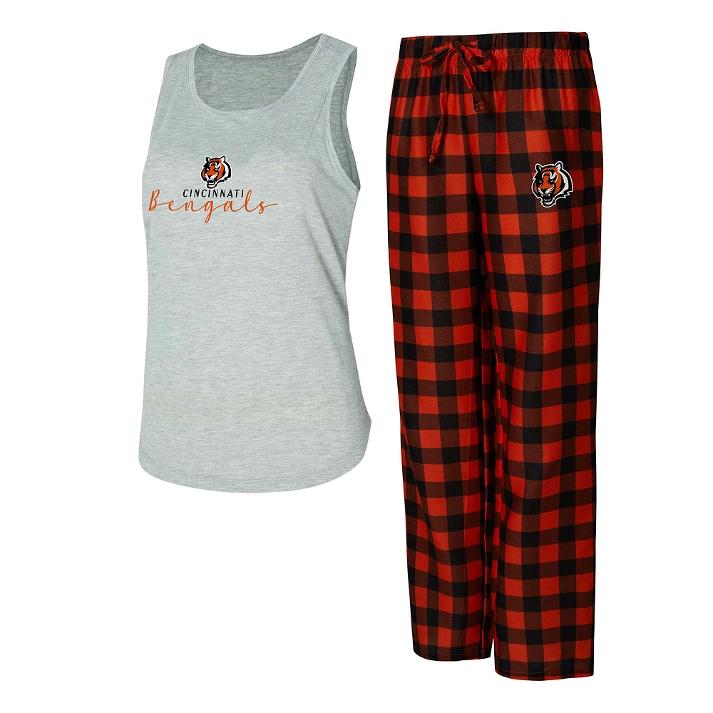 Ensemble de nuit pour femme Concepts Sport gris/orange Cincinnati Bengals Petition avec débardeur et pantalon