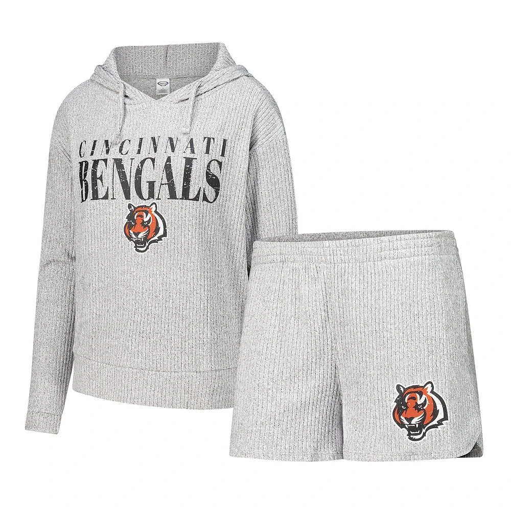 Ensemble t-shirt à capuche et short manches longues Juniper de Cincinnati Bengals pour femme Concepts Sport Gray