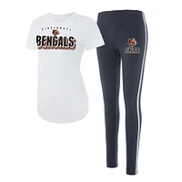 Ensemble haut à manches courtes et leggings Concepts Sport blanc/anthracite des Bengals de Cincinnati pour femme