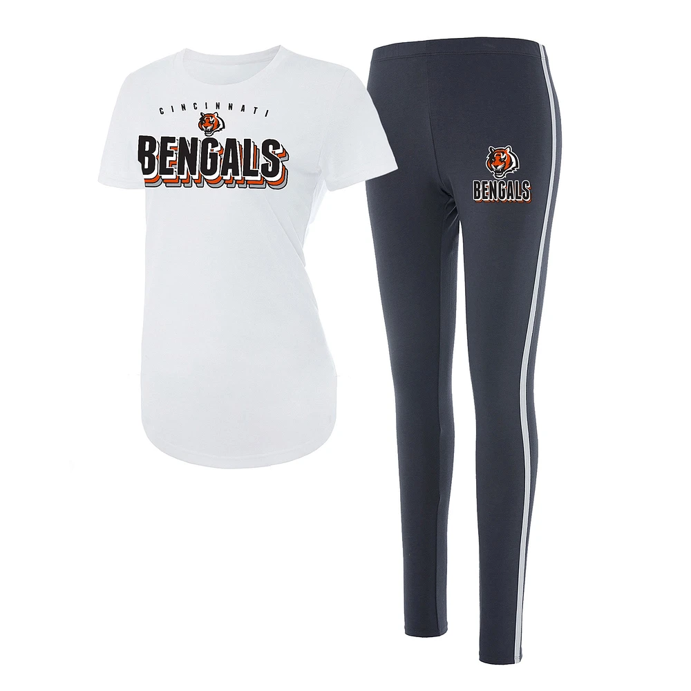 Ensemble t-shirt et leggings Concepts Sport blanc/charbon Cincinnati Bengals Sonata pour femmes