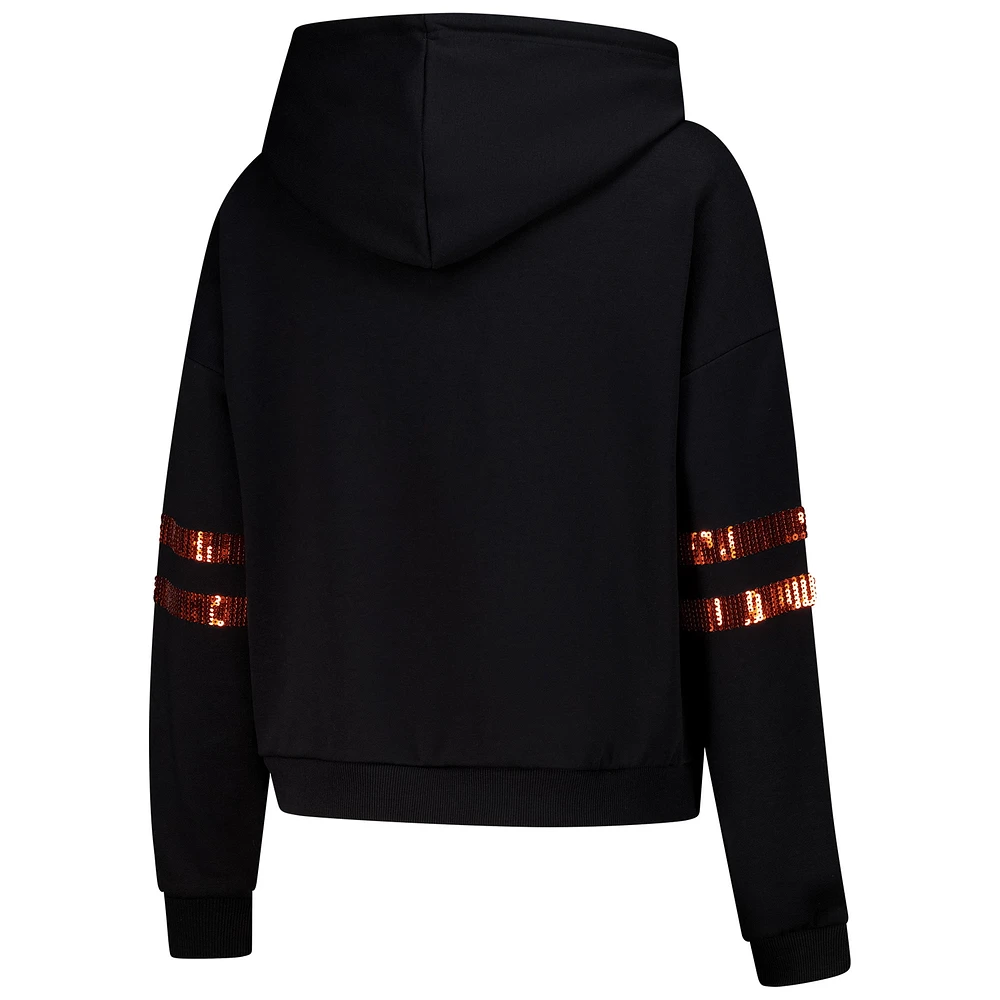 Women's Cuce Black Cincinnati Bengals Cropped Sequins Pullover Hoodie