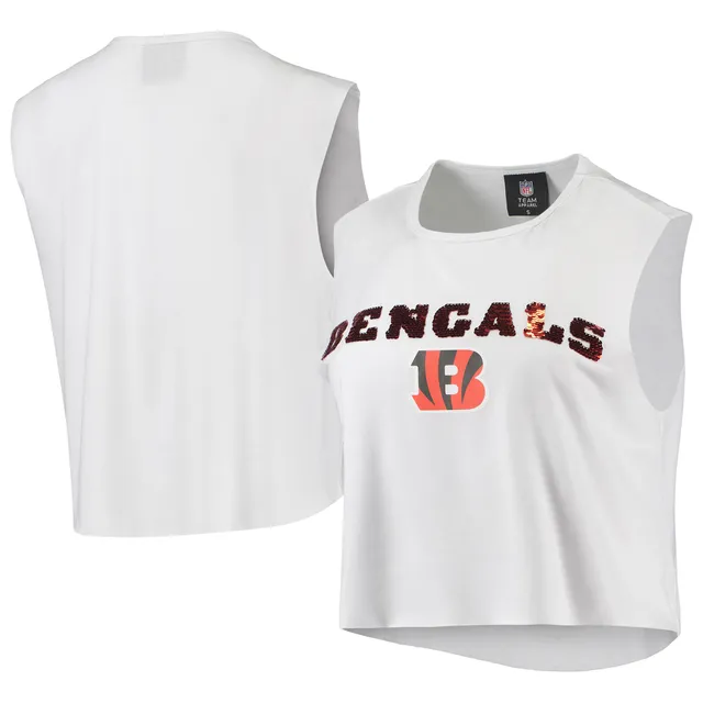 Women's Cuce White Cleveland Browns Sequin Cropped Tank Top