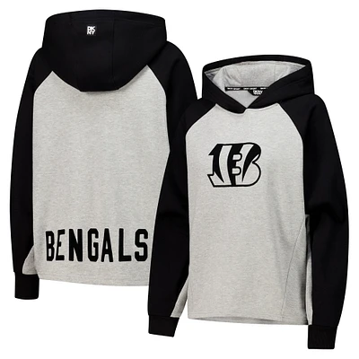 Sweat à capuche court raglan DKNY Sport gris/noir pour femme des Bengals de Cincinnati Joy