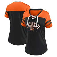 T-shirt en jersey à lacets et col V Fanatics pour femmes, noir/orange, Cincinnati Bengals Blitz & Glam