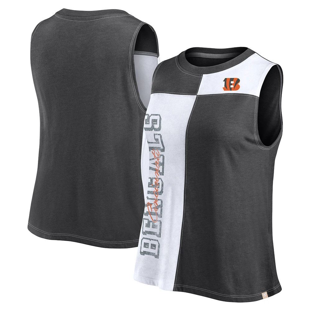 Women's Fanatics Black/White Cincinnati Bengals Script Color Block Tank Top