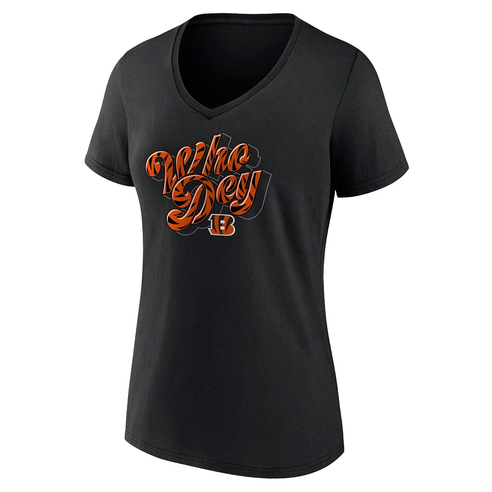 T-shirt col V noir fanatiques pour femmes Cincinnati Bengals Back Home Again