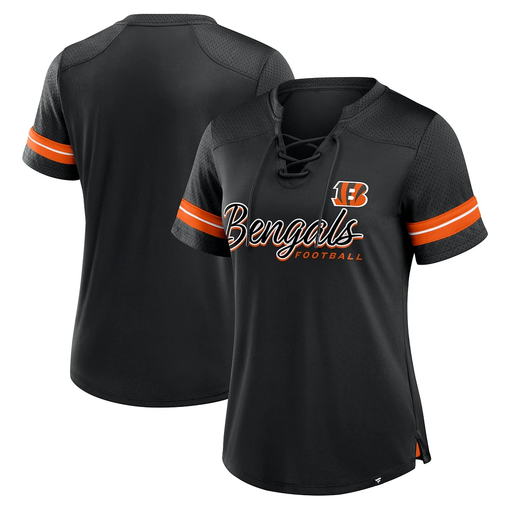 T-shirt à lacets noir Cincinnati Bengals Play Script pour femmes Fanatics