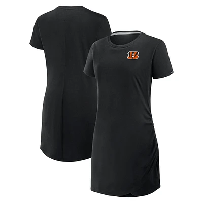 Robe t-shirt drapée froncée noire Fanatics pour femme des Bengals de Cincinnati