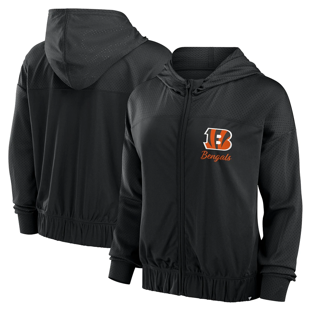 Sweat à capuche entièrement zippé Fanatics pour femmes, noir, Cincinnati Bengals Script Lock