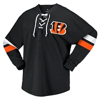 Women's Fanatics Black Cincinnati Bengals Spirit Jersey Lace-Up V-Neck Long Sleeve T-Shirt