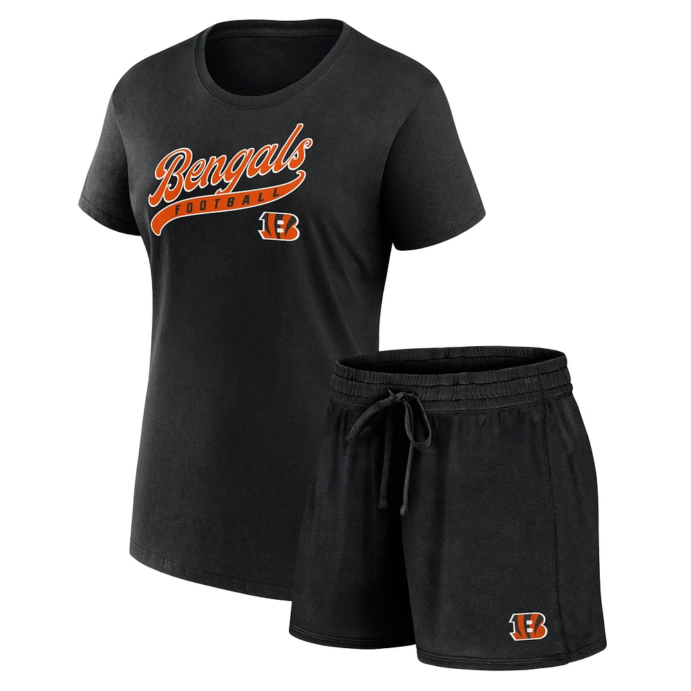 Women's Fanatics Black Cincinnati Bengals Start to Finish T-Shirt & Shorts Combo Pack