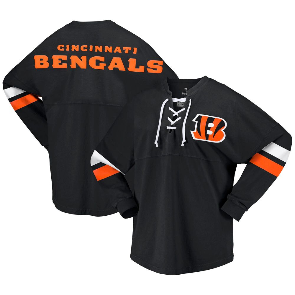 Fanatics Branded Women's Fanatics Branded Black Cincinnati Bengals Spirit  Jersey Lace-Up V-Neck Long Sleeve T-Shirt