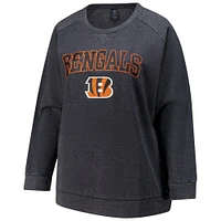 Sweat-shirt raglan délavé à l'acide Fanatics Charcoal Cincinnati Bengals pour femmes